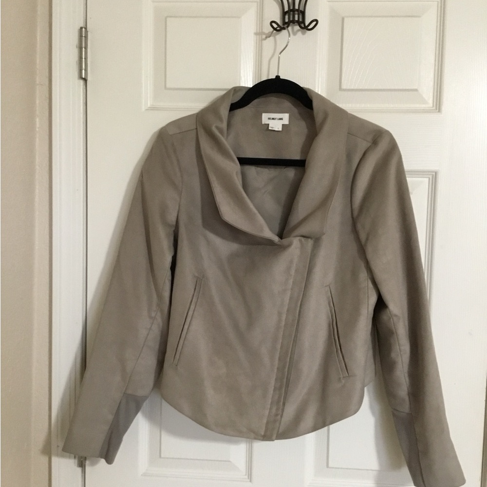 HELMUT LANG tan faux suede biker jacket womens size large